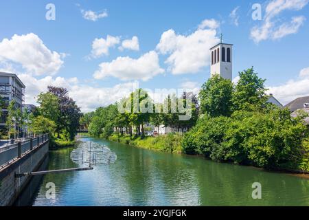 Lippstadt, rivière Lippe, oeuvre d'art Cumulus en Rhénanie-du-Nord-Westphalie, Allemagne Banque D'Images