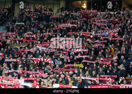 AMSTERDAM, 07-11-2024, JohanCruyff Arena, saison 2024/2025, UEFA Europa League match entre Ajax et Maccabi tel Aviv FC, Ajax fans Credit : Pro Shots/Alamy Live News Banque D'Images