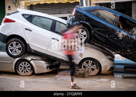 Effets des inondations du 29 octobre 2024 à Albufera av, Alfafar, Comunidad de Valencia, Espagne Banque D'Images