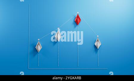 Graphique et diagramme des bateaux avec diminution. Finance et concept d'entreprise. Illustration 3D.rendu 3D sur fond bleu. Banque D'Images