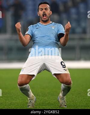 Rome, Italie. 7 novembre 2024. Pedro du Lazio célèbre le match de l'UEFA Europa League entre le Lazio et Porto à Rome, Italie, le 7 novembre 2024. Crédit : Alberto Lingria/Xinhua/Alamy Live News Banque D'Images