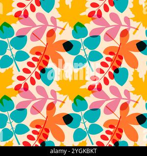 Modèle de motif sans couture festif Thanksgiving Day avec des éléments de dessin animé de style plat vibrant pour des designs saisonniers et des décorations de vacances Illustration de Vecteur