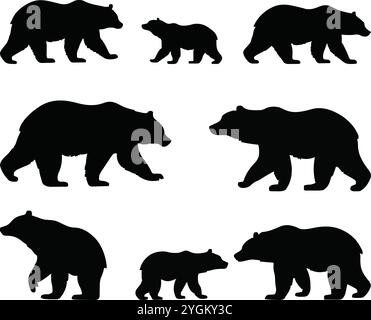 Silhouettes d'ours définies sur fond blanc Illustration de Vecteur