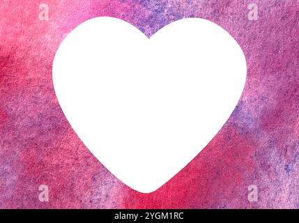 Coeur blanc sur fond d'aquarelle rouge, rose et violette, les couleurs se mélangeant les unes aux autres. Illustration peinte à la main. Parfait pour la Saint-Valentin Banque D'Images