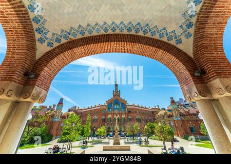 Hôpital et pavillons Sant Pau Recinte Modernista. Le moderniste Sant Pau Art Nouveau site, historique Hôpital de la Santa Creu à Barcelone, Espagne. Banque D'Images