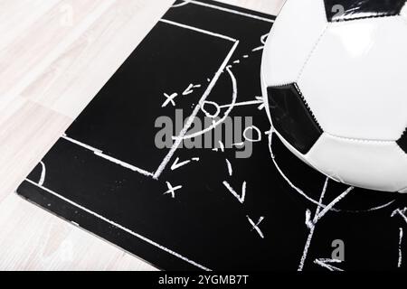 Chalk board plan Soccer avec formation tactique Banque D'Images