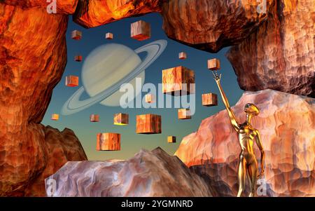Saturne Alien Cube Matrix Banque D'Images