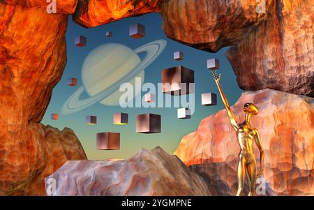 Saturne Alien Cube Matrix Banque D'Images