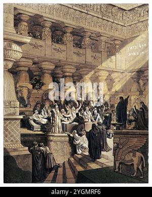 La fête de Belshazzar. Ancien Testament. Illustration biblique antique numériquement colorée par Gustave Doré (1832-1883) Banque D'Images