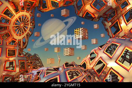 Saturne Alien Cube Matrix Banque D'Images