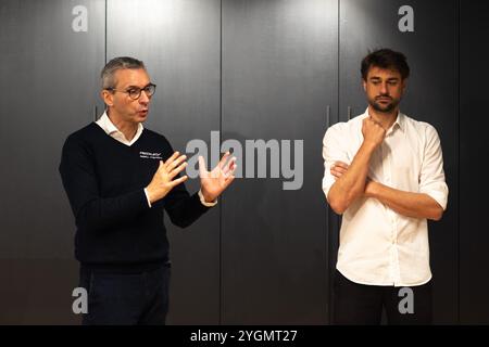 Anvers, Belgique. 08 novembre 2024. Jochim Aerts, PDG de Ridley, et Frank Symons, photographiés lors d'une conférence de presse de l'équipe de cyclocross Ridley Racing Team, à Anvers, le vendredi 08 novembre 2024. BELGA PHOTO WARD VANDAEL crédit : Belga News Agency/Alamy Live News Banque D'Images