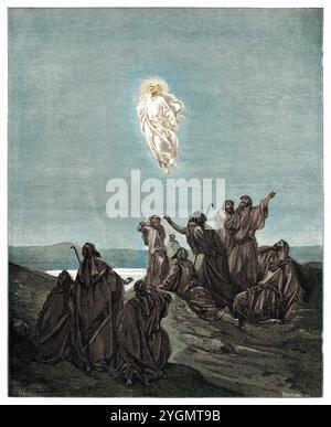 Ascension de Jésus. Jésus monte au ciel. Nouveau Testament. Illustration biblique antique numériquement colorée par Gustave Doré (1832-1883) Banque D'Images