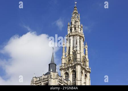 Tour de la Cathédrale notre-Dame, onze-Lieve-Vrouwekathedraal, gothique, Patrimoine mondial de l'UNESCO, Anvers, Belgique, Europe Banque D'Images