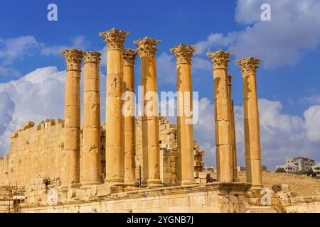 Jerash, Jordan Temple d'Artemis dans l'ancienne ville romaine de Gerasa, le jour prédéfini Jarash Banque D'Images
