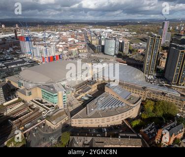 AO Arena et gare Victoria, Manchester, Angleterre Banque D'Images