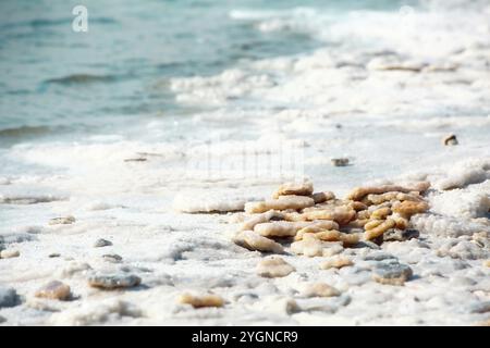 Gros plan des cristaux de formation naturelle de sel de la mer Morte en Jordanie Banque D'Images