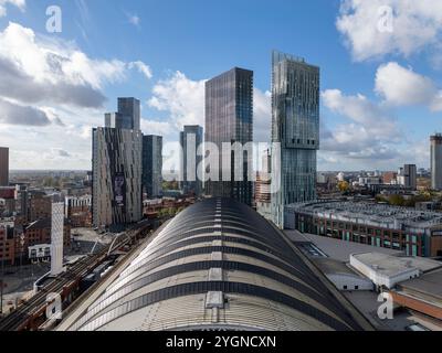 Viadux, Axis et Beetham Tower Buildings, Manchester, Angleterre Banque D'Images