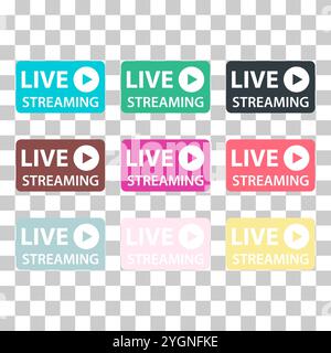 Ensemble d'icône de streaming en direct, conception de bouton de flux, illustration vectorielle de lecteur Web. Illustration de Vecteur