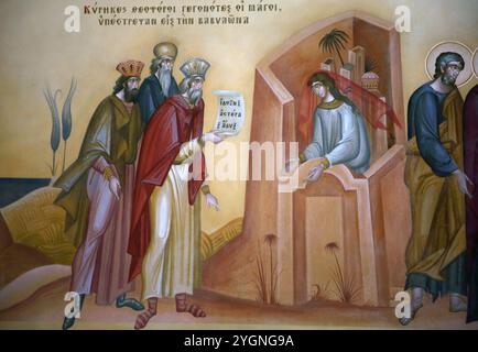 Peinture de scène biblique dans Panagia Faneromeni Eglise orthodoxe grecque Vouliagmeni Athènes Grèce Banque D'Images