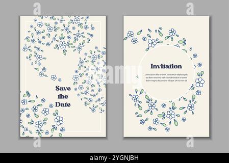 Deux modèles de cartes de vœux ensemble avec des motifs cachemire floraux Illustration de Vecteur