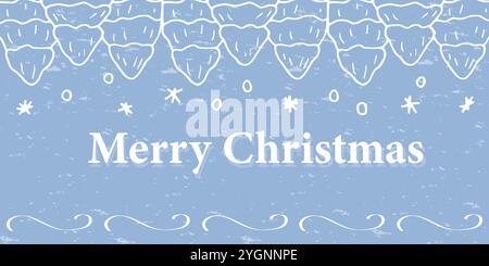 Une bannière de Noël bleue dessinée à la main avec des arbres de Noël, des flocons de neige et de la texture. bannière, bannière web, carte postale, invitation. illustration vectorielle Illustration de Vecteur