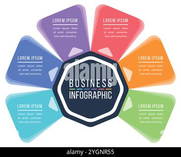 Business Infographic template 6 étapes, objets, options ou éléments d'information commerciale conception infographique colorée Illustration de Vecteur