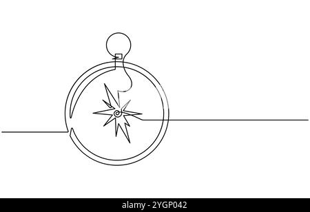 Un dessin en trait continu du compas voyageur. Vieux symbole de navigation et d'aventure dans un style linéaire simple. Stratégie commerciale et concept d'aventure Illustration de Vecteur