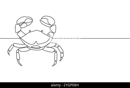 Vecteur de dessin continu de ligne d'icône de crabe. Fond de vecteur d'icône de crabe arthropode d'une ligne. Icône de crabe de mer. Contour continu d'une icône de crabe de dessin animé Illustration de Vecteur