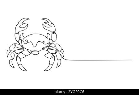 Vecteur de dessin continu de ligne d'icône de crabe. Fond de vecteur d'icône de crabe arthropode d'une ligne. Icône de crabe de mer. Contour continu d'une icône de crabe de dessin animé Illustration de Vecteur