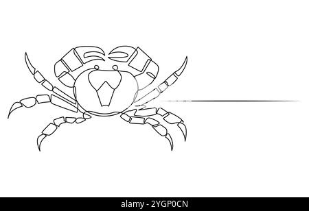 Vecteur de dessin continu de ligne d'icône de crabe. Fond de vecteur d'icône de crabe arthropode d'une ligne. Icône de crabe de mer. Contour continu d'une icône de crabe de dessin animé Illustration de Vecteur