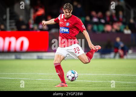 Silkeborg, Danemark. 30 octobre 2024. Mads Larsen (20 ans) de Silkeborg SI vu lors du match de la coupe danoise Oddset Pokalen entre Holbaek et Silkeborg IF au JYSK Park à Silkeborg. Banque D'Images