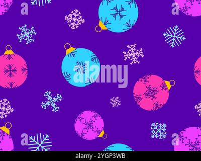 Motif sans couture de boules de Noël. Christmas Tree Balls est décoré de motifs de flocons de neige. Boules d'arbre de Noël. Design de Noël pour emballages, couvertures, Illustration de Vecteur