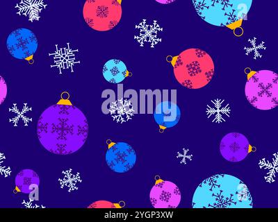 Motif sans couture de boules de Noël. Christmas Tree Balls est décoré de motifs de flocons de neige. Boules d'arbre de Noël. Design de Noël pour emballages, couvertures, Illustration de Vecteur