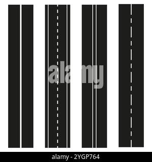 Lignes de voie. Diviseurs vectoriels. Illustration des marquages routiers. Style pointillé et Uni. Illustration de Vecteur