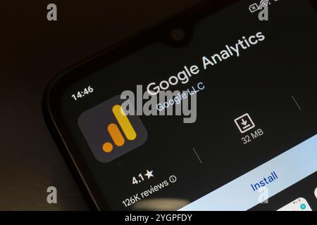 8 novembre 2024, Brésil. Dans cette illustration photo, le logo de l'application Google Analytics est affiché sur l'écran d'un smartphone Banque D'Images
