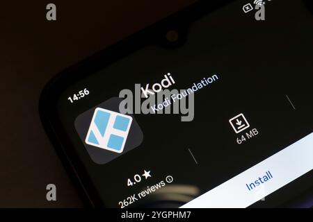 8 novembre 2024, Brésil. Dans cette illustration photo, le logo de l'application Kodi est affiché sur l'écran d'un smartphone Banque D'Images