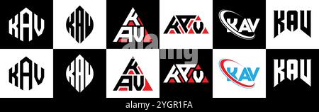 Conception de logo de lettre KAV dans le style six. KAV polygone, cercle, triangle, hexagone, style plat et simple avec variation de couleur noir et blanc lettre logo se Illustration de Vecteur
