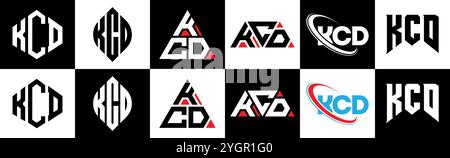 Conception de logo de lettre KCD dans le style six. KCD polygone, cercle, triangle, hexagone, style plat et simple avec couleur noir et blanc variation lettre logo se Illustration de Vecteur