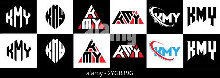 Conception de logo de lettre KMY dans le style six. KMY polygone, cercle, triangle, hexagone, style plat et simple avec couleur noir et blanc variation lettre logo se Illustration de Vecteur