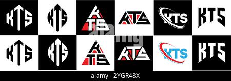 Logo de lettre KTS dans le style six. KTS polygone, cercle, triangle, hexagone, style plat et simple avec variation de couleur noir et blanc lettre logo se Illustration de Vecteur
