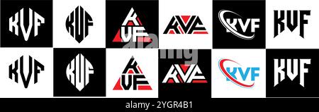 Conception de logo de lettre KVF dans le style six. KVF polygone, cercle, triangle, hexagone, style plat et simple avec variation de couleur noir et blanc lettre logo se Illustration de Vecteur