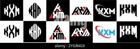 Conception de logo de lettre KXM dans le style six. KXM polygone, cercle, triangle, hexagone, style plat et simple avec variation de couleur noir et blanc lettre logo se Illustration de Vecteur