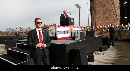 Pyeongtaek, Corée du Sud. 30 juin 2019. U. Le président Donald J. Trump prononce une allocution devant les militaires lors d’une visite à la base aérienne d’Osan, le 30 juin 2019, à Pyeongtaek, dans la province de Gyeonggi, Corée du Sud. Crédit : PFC. Jillian Hix/US Army photo/Alamy Live News Banque D'Images