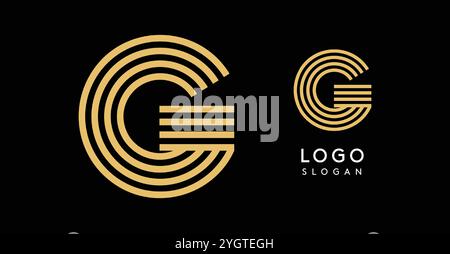 Lettre géométrique dorée G avec lignes concentriques sur fond noir. Logo élégant et sophistiqué. Luxe, modernité, élégance logotype pour premium Illustration de Vecteur