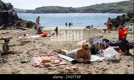 Familles appréciant les vacances d'été sur la plage, Sandy Cove, West Cork, Irlande Banque D'Images