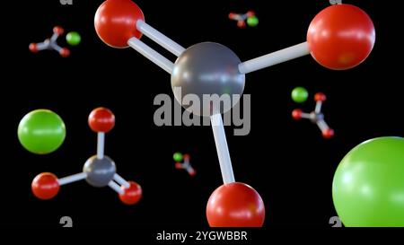 rendu 3d des molécules dispersées de carbonate de plomb, cette molécule peut être trouvée dans un certain nombre de sources telles que la peinture, l'essence, etc Banque D'Images