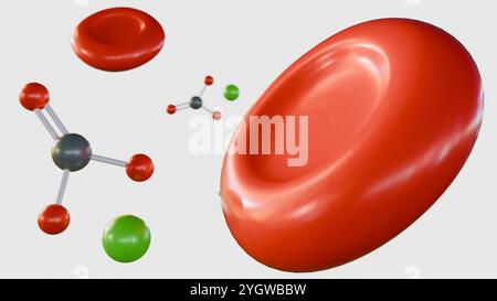 3d rendu des molécules de carbonate de plomb présentes dans la circulation sanguine, empoisonnement au plomb. Banque D'Images