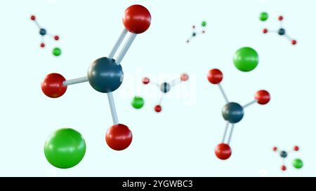 rendu 3d des molécules dispersées de carbonate de plomb, cette molécule peut être trouvée dans un certain nombre de sources telles que la peinture, l'essence, etc Banque D'Images