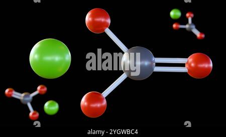 rendu 3d des molécules dispersées de carbonate de plomb, cette molécule peut être trouvée dans un certain nombre de sources telles que la peinture, l'essence, etc Banque D'Images