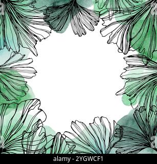 Cadre carré avec des esquisses aquarelles de feuilles vertes de ginkgo biloba. Modèle à base de plantes botaniques carré dessiné à la main pour les réseaux sociaux avec des plantes avec Banque D'Images